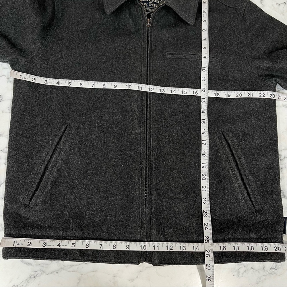 Abercrombie 90’s Y2K Mens Gray Wool Zip Front Bomber Coat Jacket Corduroy Cuffs - Picture 9 of 14